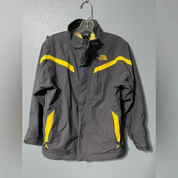 The North Face Hyvent Gray/Yellow Jacket Coat Boys Sz L (14-16) Double Zip EUC - Picture 1 of 4